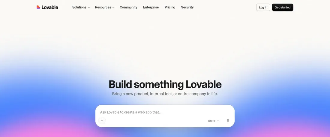 Lovable homepage hero reading Build something Lovable with a prompt box