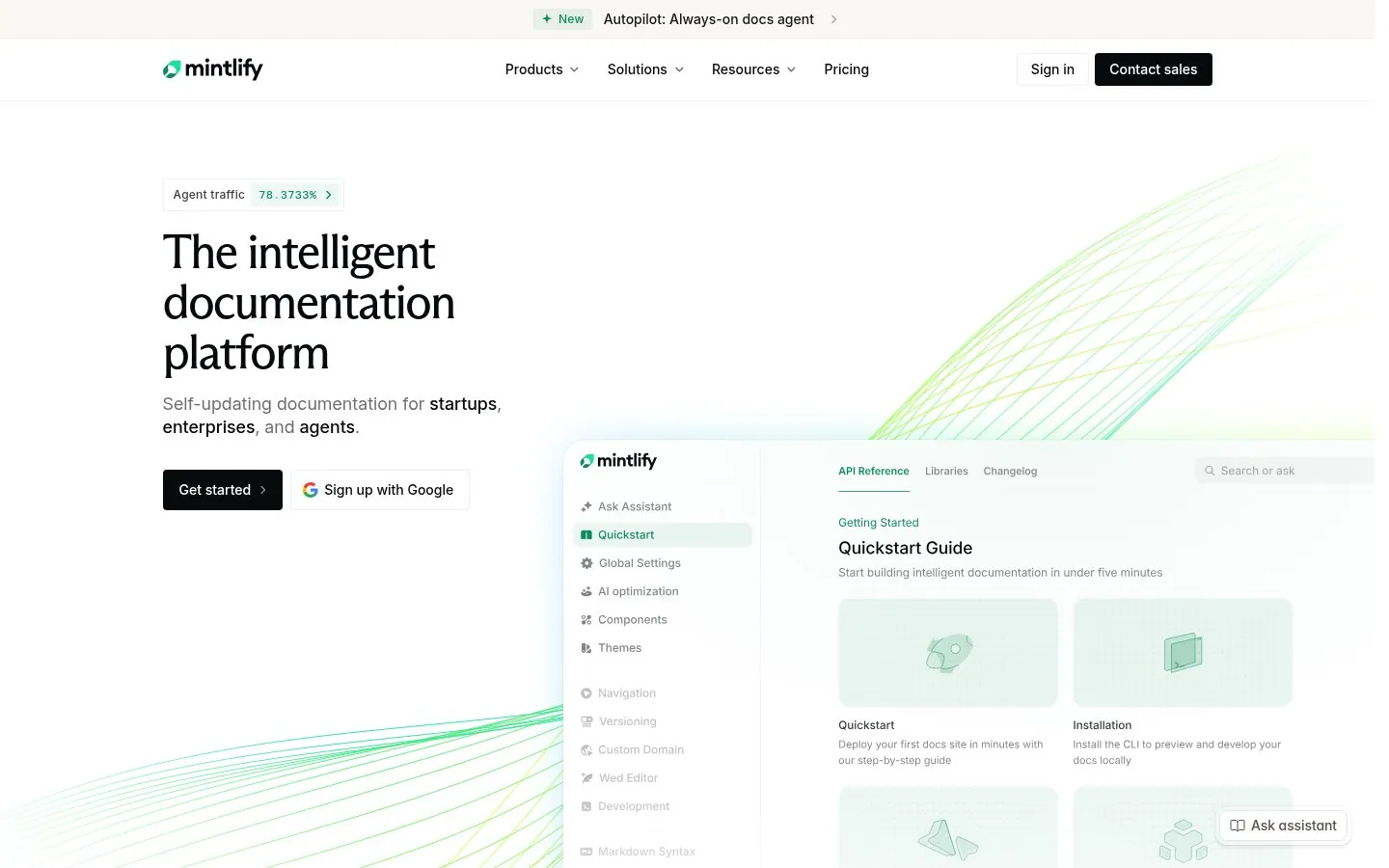 Mintlify homepage hero reading The intelligent documentation platform
