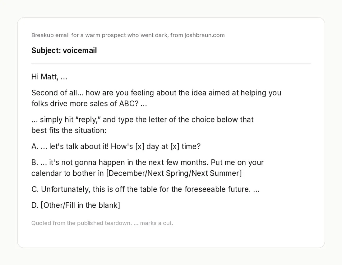 Give a quiet prospect multiple choice answers
