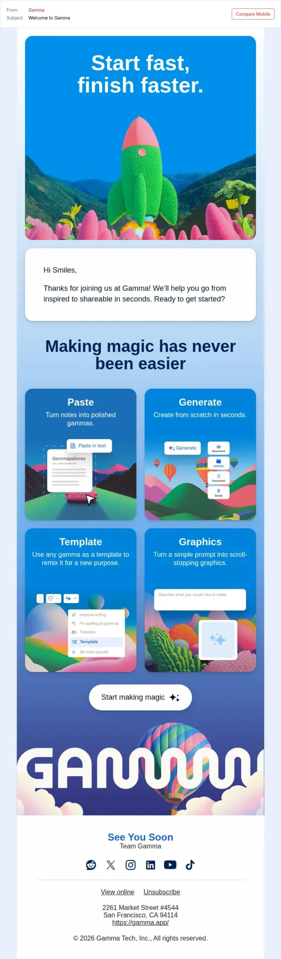 Promise speed in the welcome email