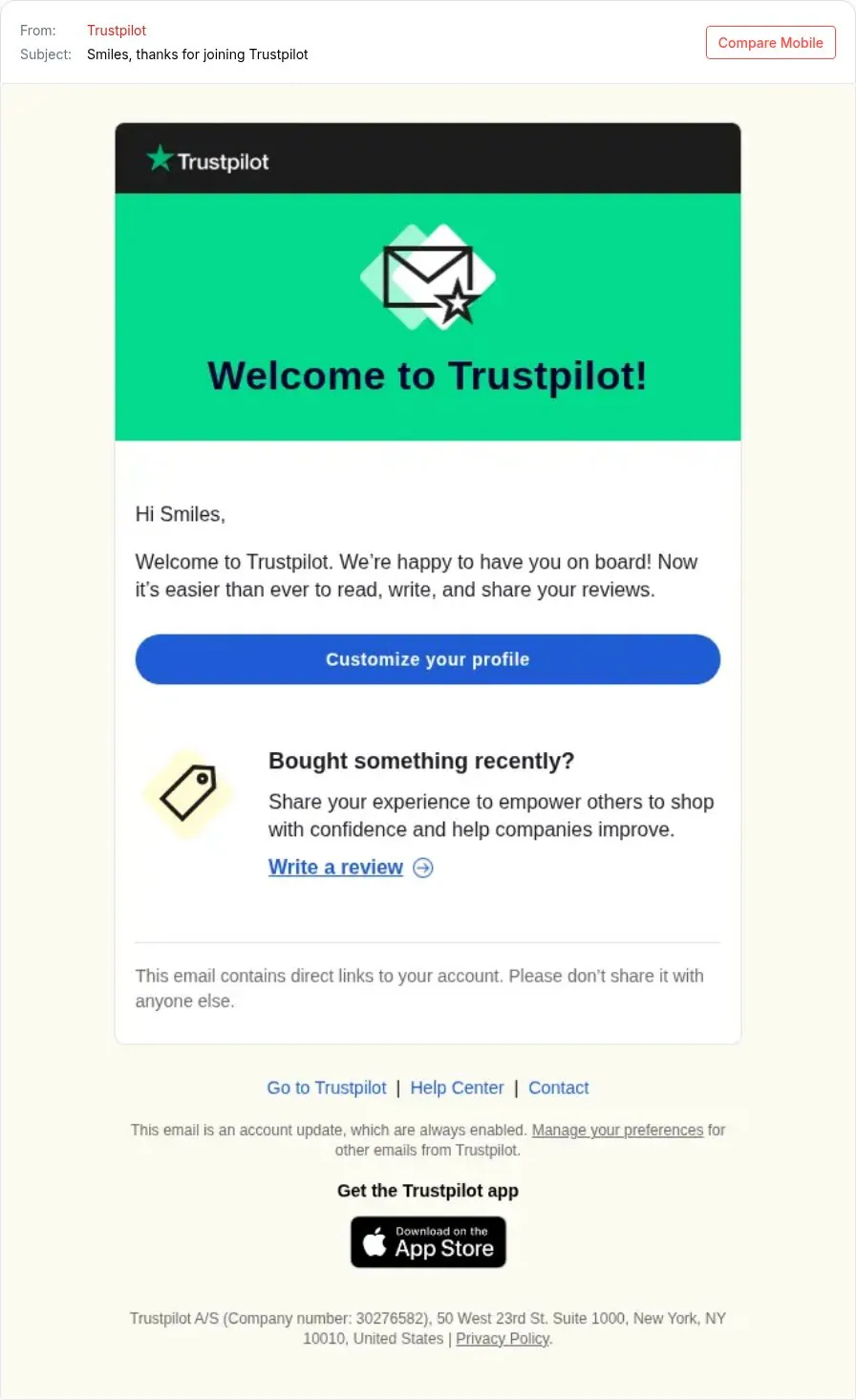 Give one clear first step in welcome emails