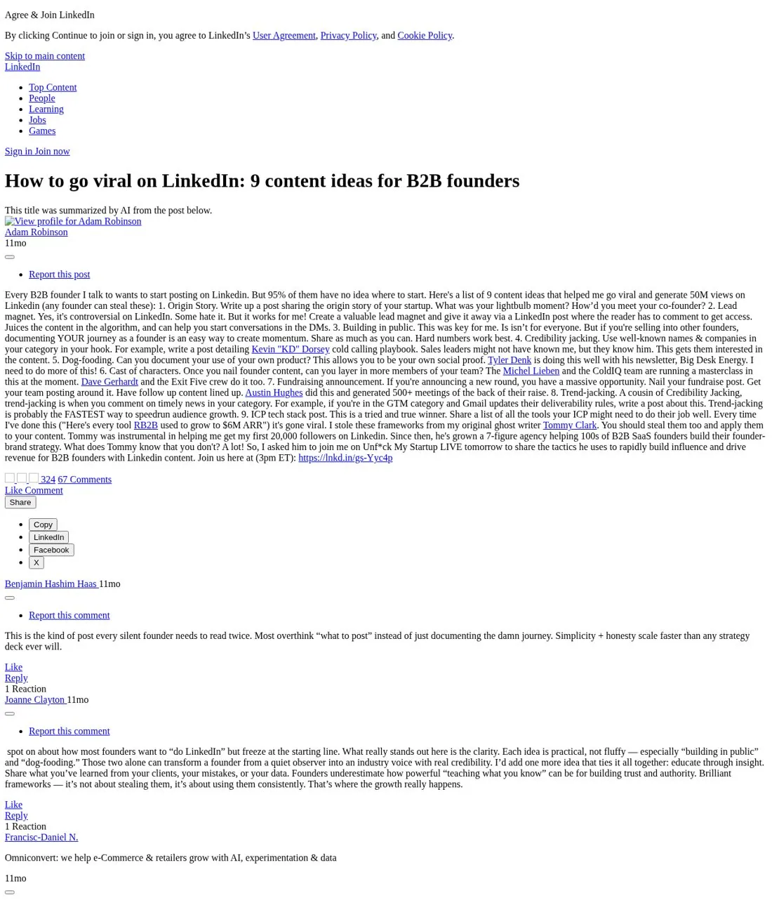 Give founders a numbered list of post ideas