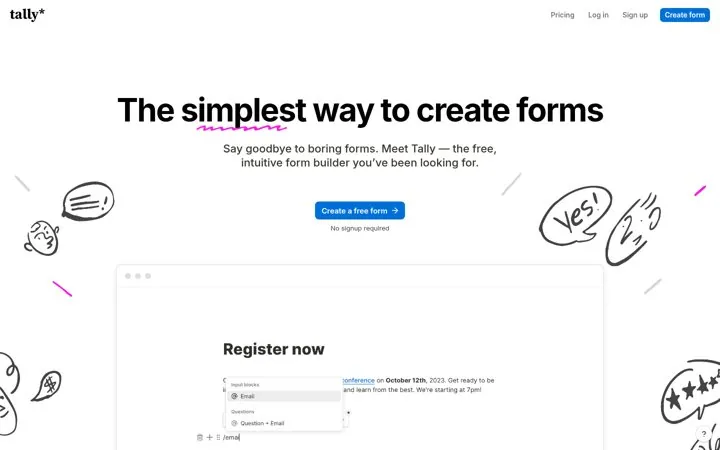 Say free and no signup in one place