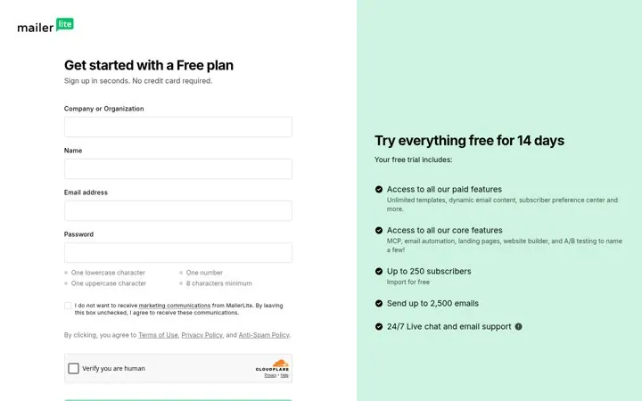 Start the free plan with a full trial