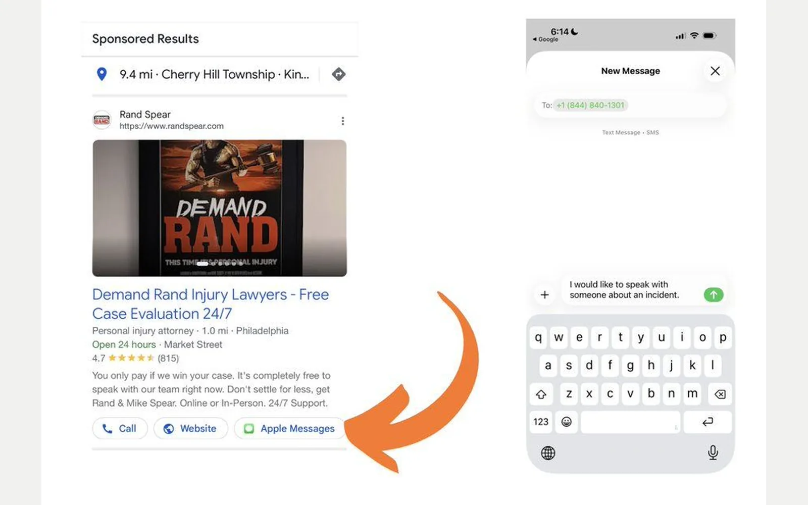 Google Ads tests an Apple Messages button on search ads