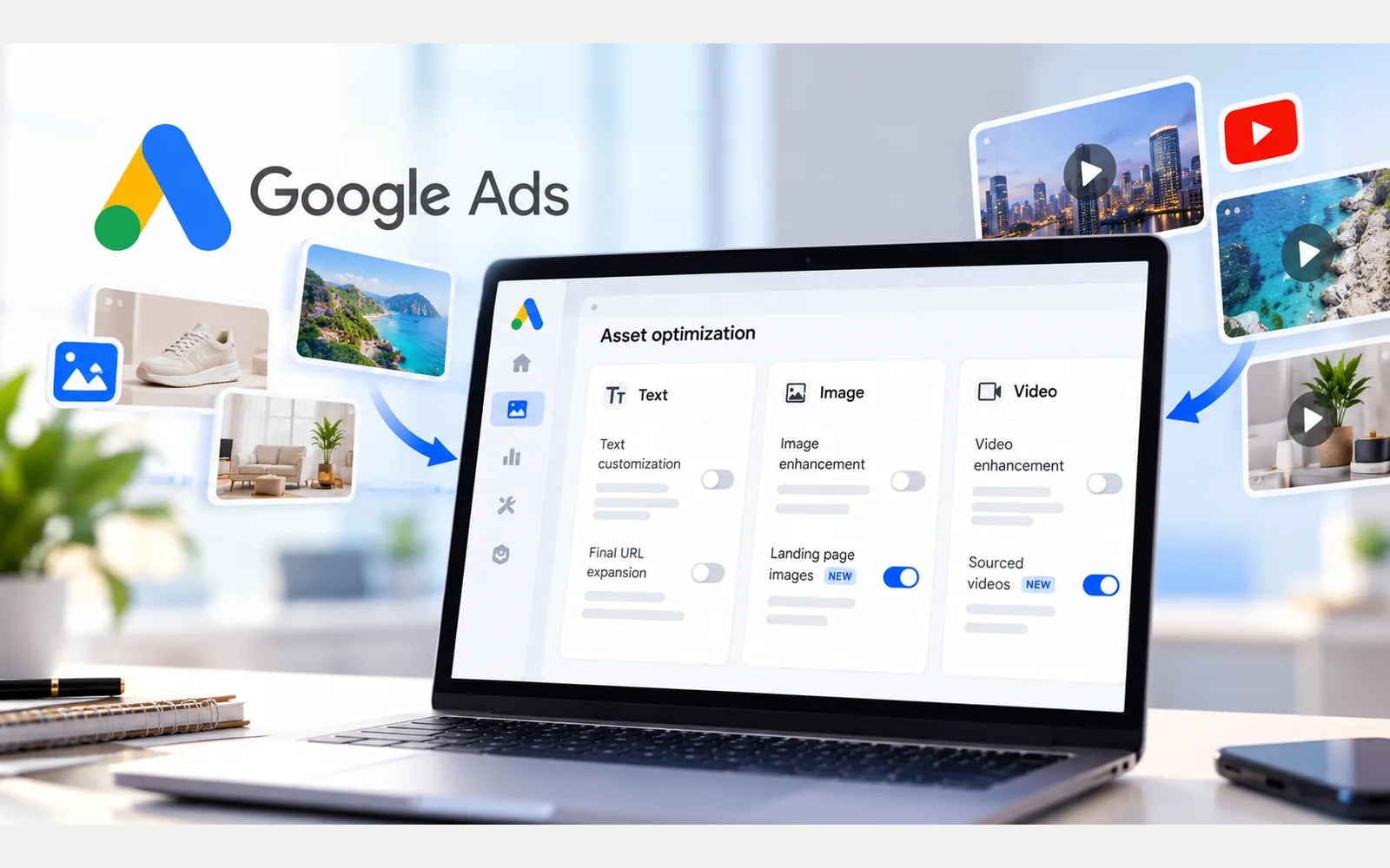 Performance Max adds landing page images and sourced videos